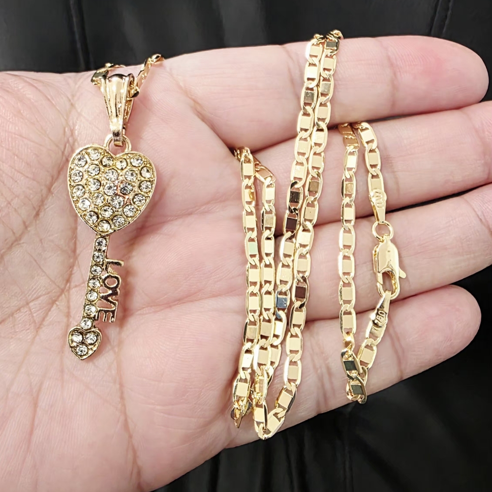 Sparkling Gold Love Key Necklace